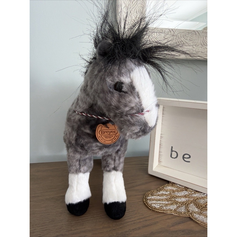Aurora Breyer Plush Dapple Gray Horse Stuffed Animal Black Mane Tail 14" EUC
